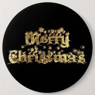 Frohe Weihnachten Elegant Black Gold Star Typograf Button