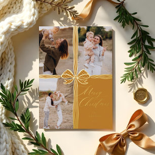 Frohe Weihnachten Elegant Bow präsentieren FotoCol Folien Feiertagskarte