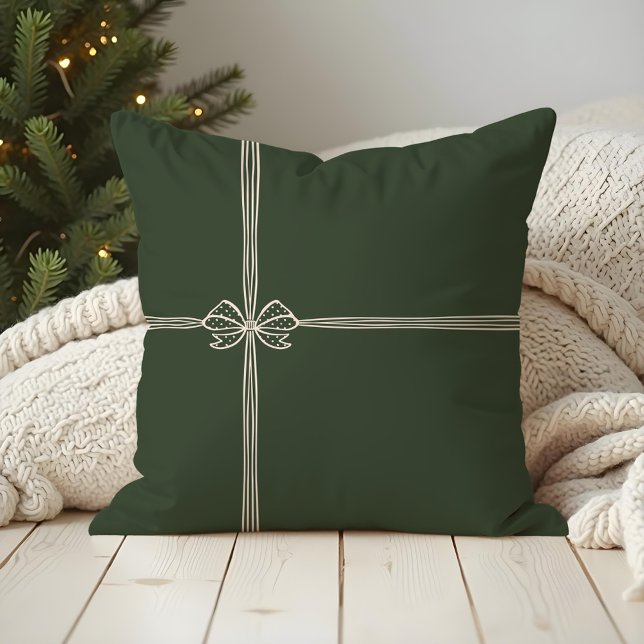 Frohe Weihnachten Elegant Bow & Ribbon präsentiere Kissen (Merry Christmas Elegant Bow & Ribbon Present Green Throw Pillow)
