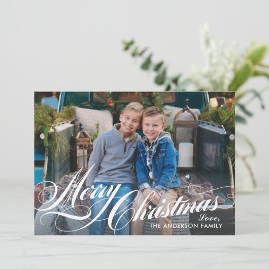 Frohe Weihnachten Elegant Calligraphy Script Foto (Stehend Vorderseite)