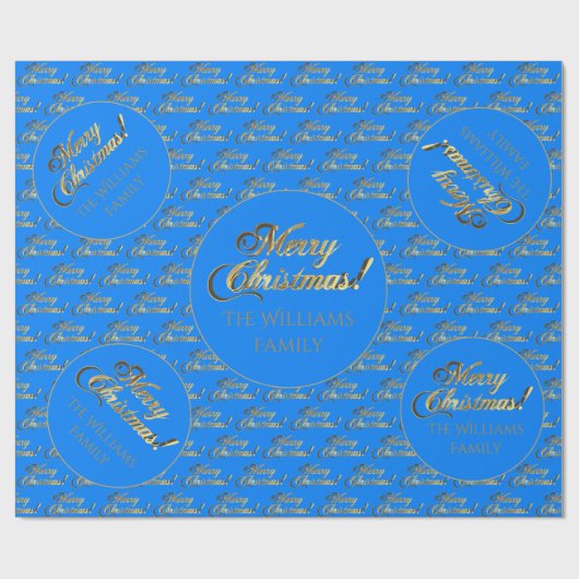 Frohe Weihnachten Elegant Cerulean Blue Gold Scrip Geschenkpapier (Flach)