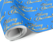 Frohe Weihnachten Elegant Cerulean Blue Gold Scrip Geschenkpapier (Rolleneckpunkt)