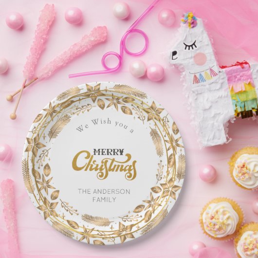 Frohe Weihnachten Elegant Gold Arch White Paper Pl Pappteller (Party)