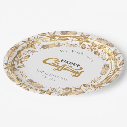 Frohe Weihnachten Elegant Gold Arch White Paper Pl Pappteller (Schrägansicht)