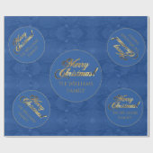 Frohe Weihnachten Elegant Gold Script Blue Geschenkpapier (Flach)