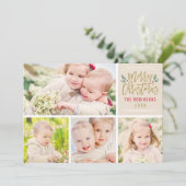 Frohe Weihnachten Elegant Gold Script Foto Collage (Stehend Vorderseite)