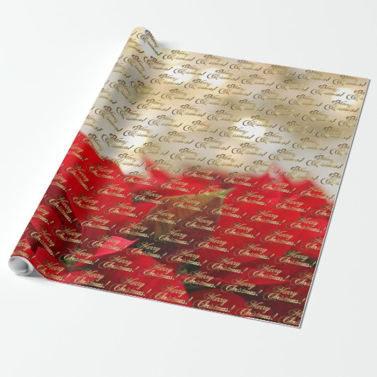 Frohe Weihnachten Elegant Gold Script Poinsettia Geschenkpapier (Ungerollt)