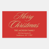 Frohe Weihnachten Elegant Gold Script Red Holiday Rechteckiger Aufkleber (Vorderseite)