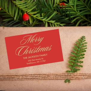Frohe Weihnachten Elegant Gold Script Red Holiday Rechteckiger Aufkleber