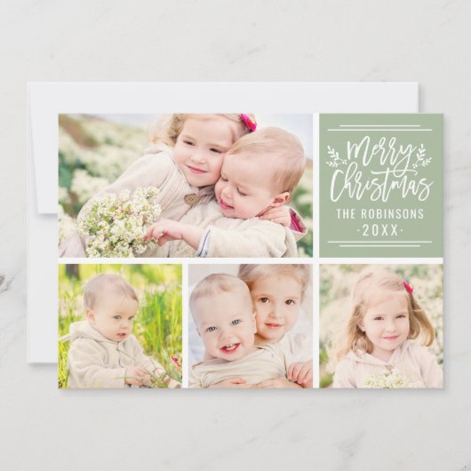 Frohe Weihnachten Elegant Green Script Foto Collag (Vorderseite)