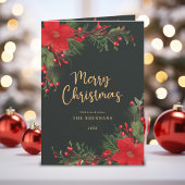 Frohe Weihnachten Elegant Grün Rot Botanisch