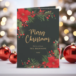 Frohe Weihnachten Elegant Grün Rot Botanisch