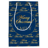 Frohe Weihnachten Elegant Midnight Blue Gold Scrip Mittlere Geschenktüte (Vorderseite)