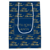 Frohe Weihnachten Elegant Midnight Blue Gold Scrip Mittlere Geschenktüte (Rückseite)