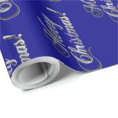 Frohe Weihnachten Elegant Navy Blue und Silver Gra Geschenkpapier (Rolleneckpunkt)