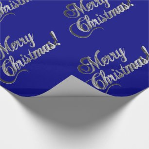 Frohe Weihnachten Elegant Navy Blue und Silver Gra Geschenkpapier