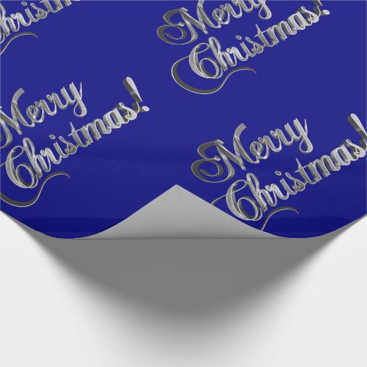 Frohe Weihnachten Elegant Navy Blue und Silver Gra Geschenkpapier (Ecke)