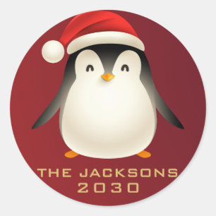 Frohe Weihnachten Elegant Niedlich Pinguin Red Whi Runder Aufkleber