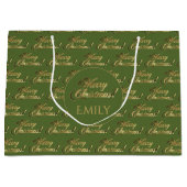 Frohe Weihnachten Elegant Olive Green Gold Script Große Geschenktüte (Vorderseite)