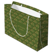 Frohe Weihnachten Elegant Olive Green Gold Script Große Geschenktüte (Rückseite Schrägansicht)