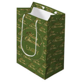 Frohe Weihnachten Elegant Olive Green Gold Script Mittlere Geschenktüte