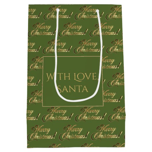 Frohe Weihnachten Elegant Olive Green Gold Script Mittlere Geschenktüte (Rückseite)