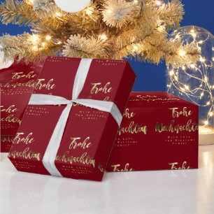 Frohe Weihnachten Elegant Red Gold Script Deutsch Geschenkpapier