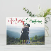Frohe Weihnachten Elegant Red Green Script Foto (Stehend Vorderseite)