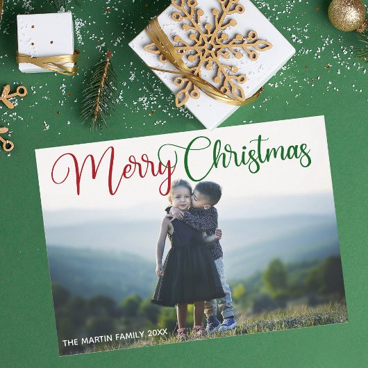 Frohe Weihnachten Elegant Red Green Script Foto