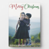 Frohe Weihnachten Elegant Red Green Script Foto Fotoplatte (Vorderseite)