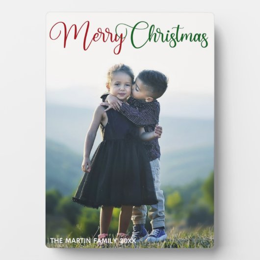 Frohe Weihnachten Elegant Red Green Script Foto Fotoplatte (Vorderseite)