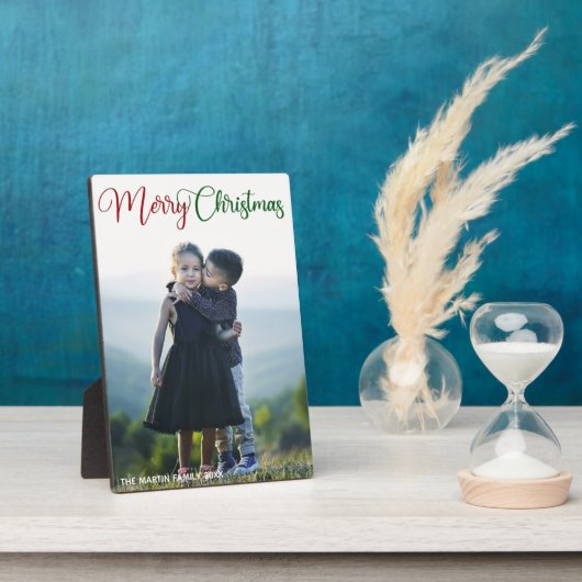 Frohe Weihnachten Elegant Red Green Script Foto Fotoplatte (Seite)