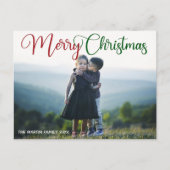 Frohe Weihnachten Elegant Red Green Script Foto Postkarte (Vorderseite)