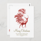 Frohe Weihnachten Elegant Red Vintag Deer Postkarte (Vorne/Hinten)