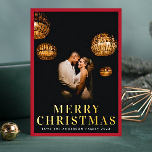 Frohe Weihnachten Elegant roter Rahmen Foto Gold Folien Feiertagskarte