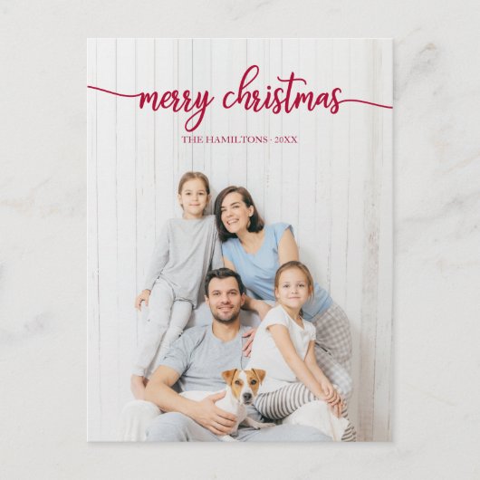 Frohe Weihnachten Elegant Rotes Script Einzigartig Postkarte (Vorderseite)