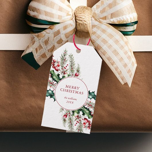 Frohe Weihnachten Elegant Rustikaler Urlaub Flora Geschenkanhänger