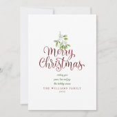 Frohe Weihnachten Elegant Script Mistletoe Burgund (Vorderseite)