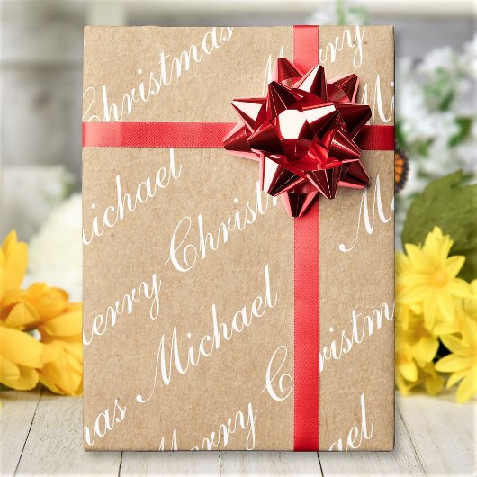 Frohe Weihnachten Elegant Script Text Kraft Stil Geschenkpapier