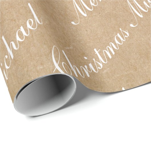 Frohe Weihnachten Elegant Script Text Kraft Stil Geschenkpapier (Rolleneckpunkt)