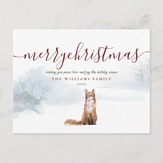 Frohe Weihnachten Elegant Script Winter Fox Postkarte (Vorderseite)