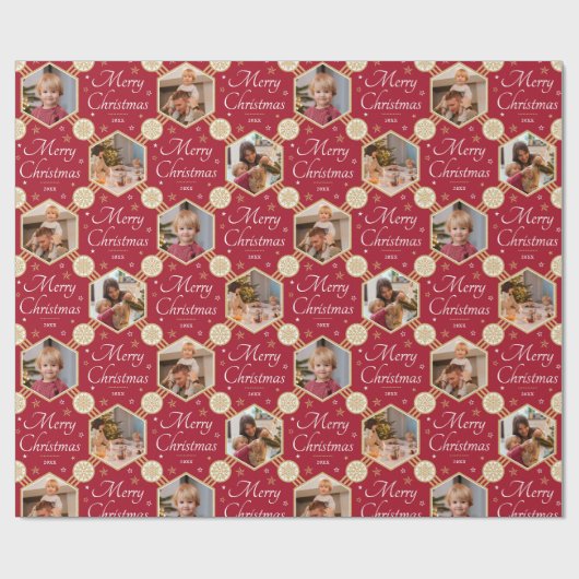 Frohe Weihnachten Elegant Snowflake Foto Deep Red Geschenkpapier (Flach)