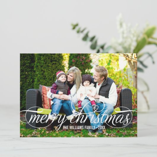 Frohe Weihnachten Elegant White Script Overlay (Stehend Vorderseite)