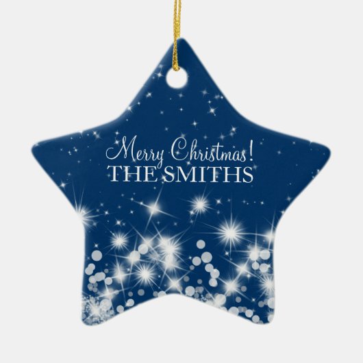 Frohe Weihnachten Elegant Winter Sparkle Royal Blu Keramik Ornament (Vorne)