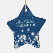 Frohe Weihnachten Elegant Winter Sparkle Royal Blu Keramik Ornament (Links)