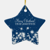 Frohe Weihnachten Elegant Winter Sparkle Royal Blu Keramik Ornament (Hinten)