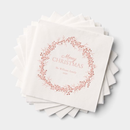 Frohe Weihnachten Elegant Wreath Party Rose Gold Servietten Mit Folie (Insitu (Gestapelt))