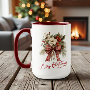 Frohe Weihnachten Elegante Florale Personalisierte Tasse