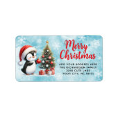 Frohe Weihnachten Elegante Fun Pinguin Red und Blu Adressaufkleber (Vorne)