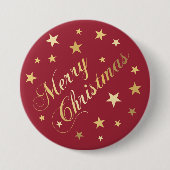 Frohe Weihnachten Elegante Gold Script Feste Stern Button (Vorderseite)